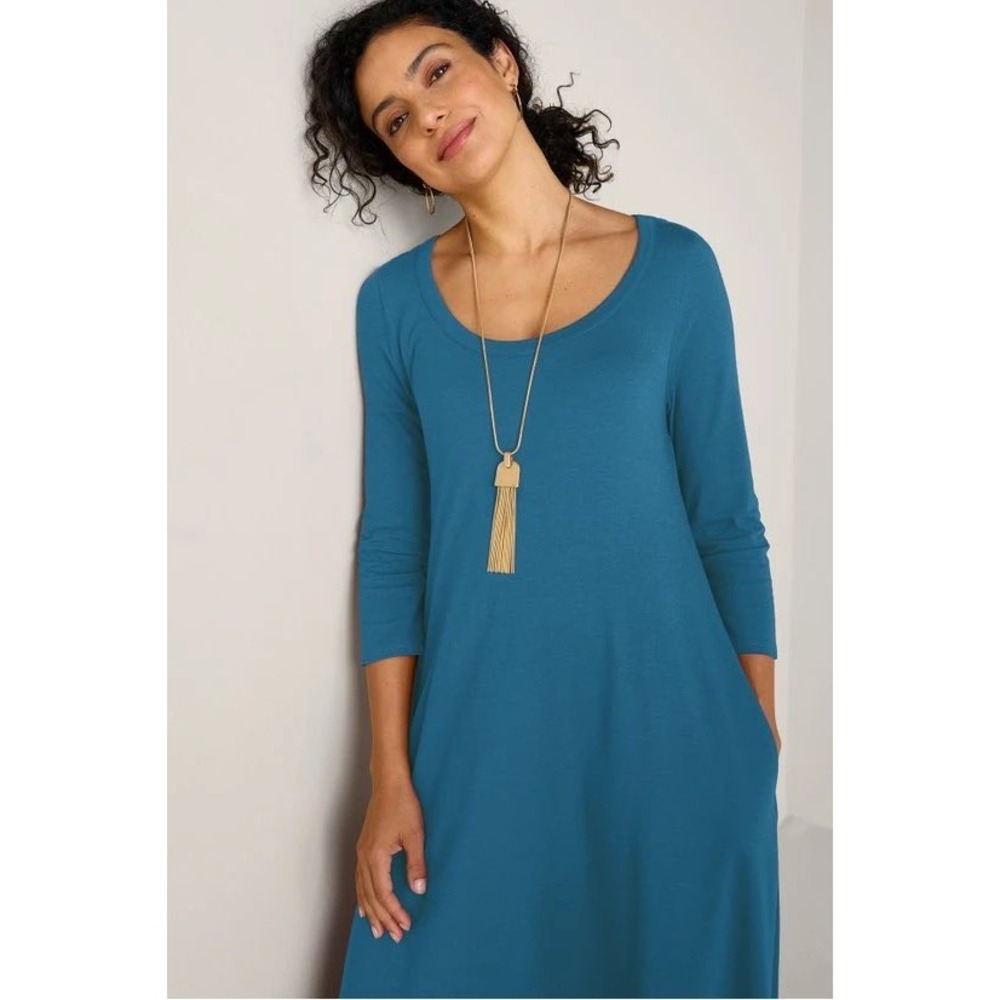 Soft Surroundings Santiago Maxi Dress Teal Blue Layering Staple Wardrobe XL